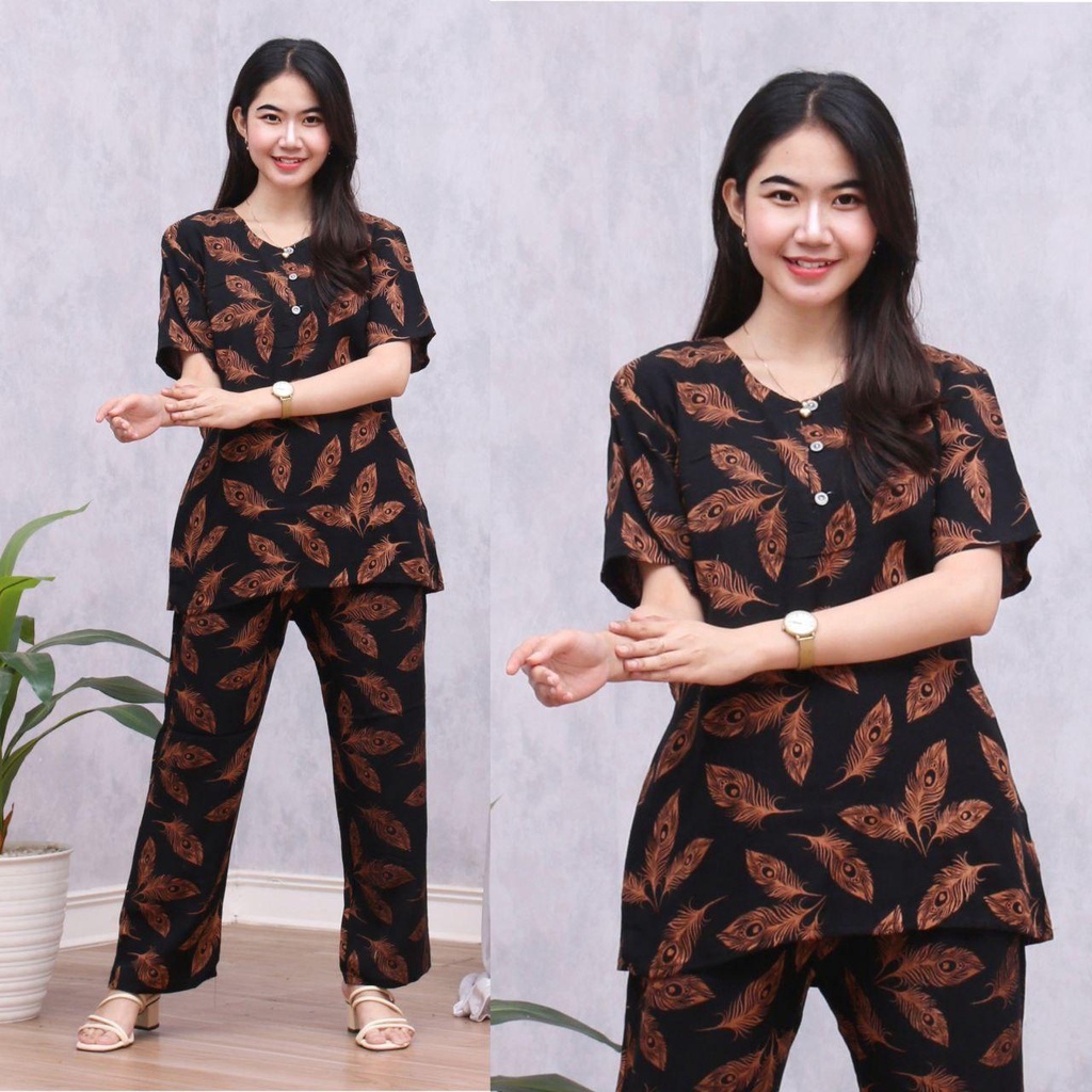 Setelan CP ANDIN Setelan Tyedye Batik Piyama Batik Baju Tidur Dater Cantik-FUJI HITAM