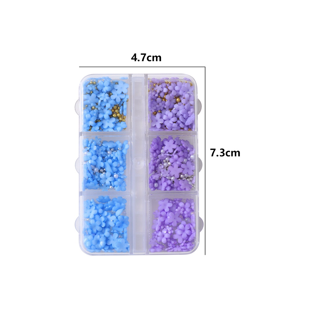 Kotak 6 Sekat / Kotak Manik-Manik Bunga Resin retro Warna-Warni Untuk Nail Art DIY