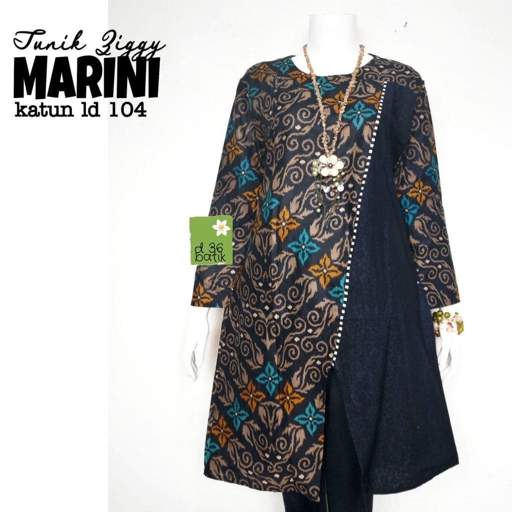 Tunik Ziggy Marini Batik Bunga Zigzag Lawasan Batik Midi Casual Kerja Modern Kantoran Muslim Seragam