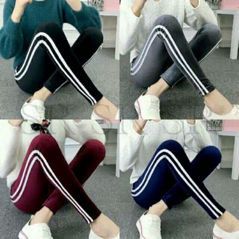 Legging Bludru List Putih Import Legging Legging Premium