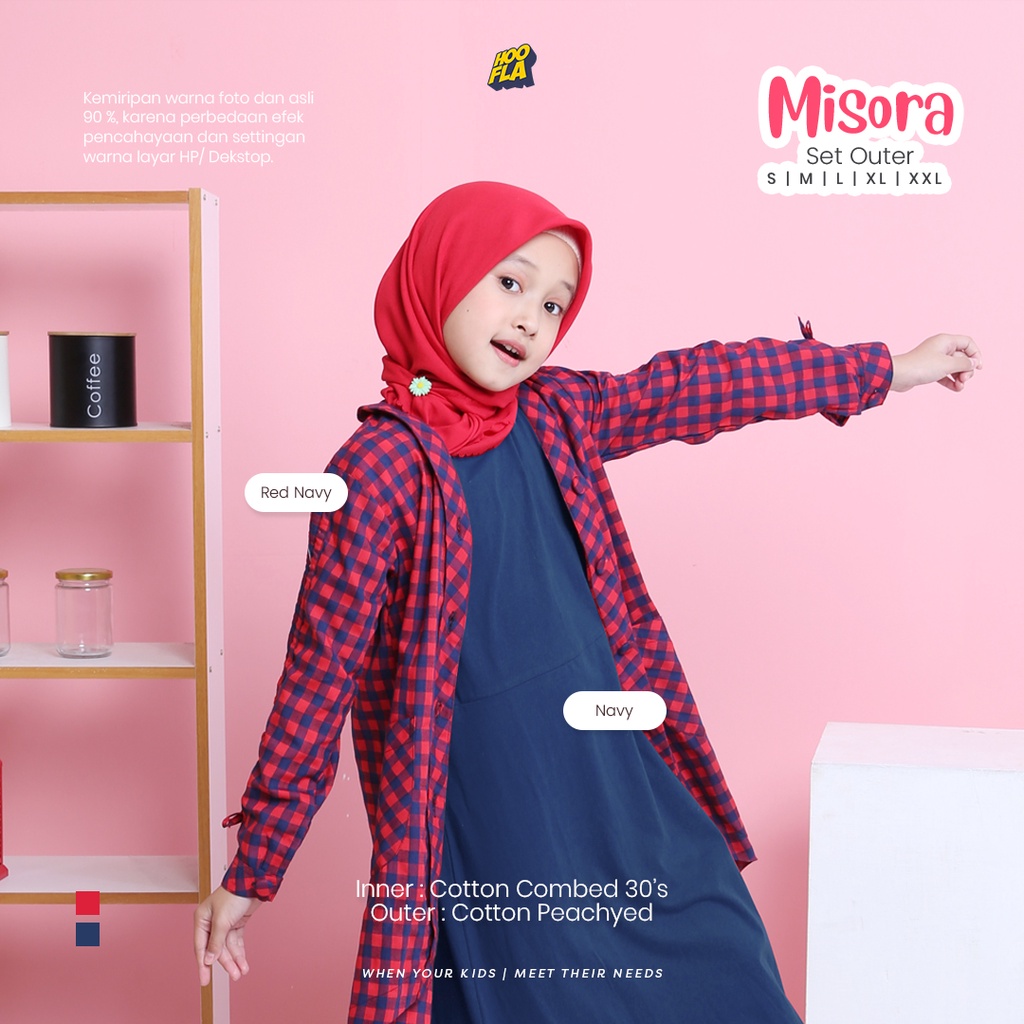 Hooflakids Setelan Gamis Dress Anak Perempuan Tanggung Misora Set Outer Untuk 3 12 Tahun Bahan Adem dan Nyaman