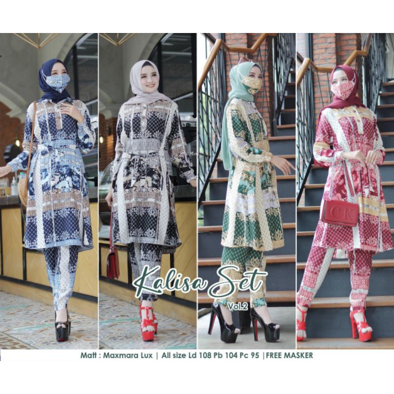 SETELAN TUNIK KALISA SET 2 MAXMARA LUX PREMIUM FREE MASKER