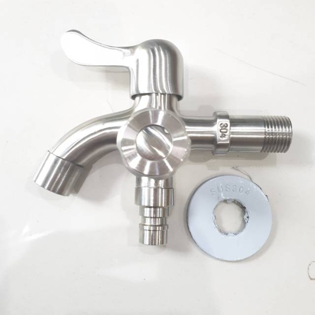 Kran cabang Stainles Sus 304 - Keran Double Setenlis - Keran Cabang Double Tembok Shower Kamar Mandi