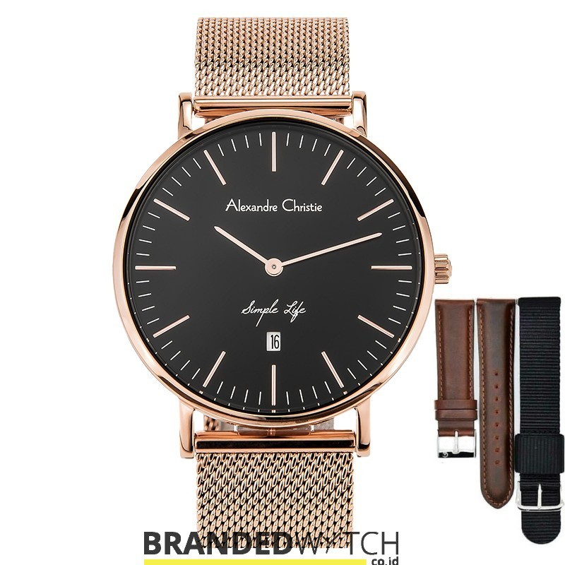 Jam Tangan Pria Alexandre Christie 8566 MD Rosegold Black / Alexandre Christie 8566 / AC 8566 LARIS