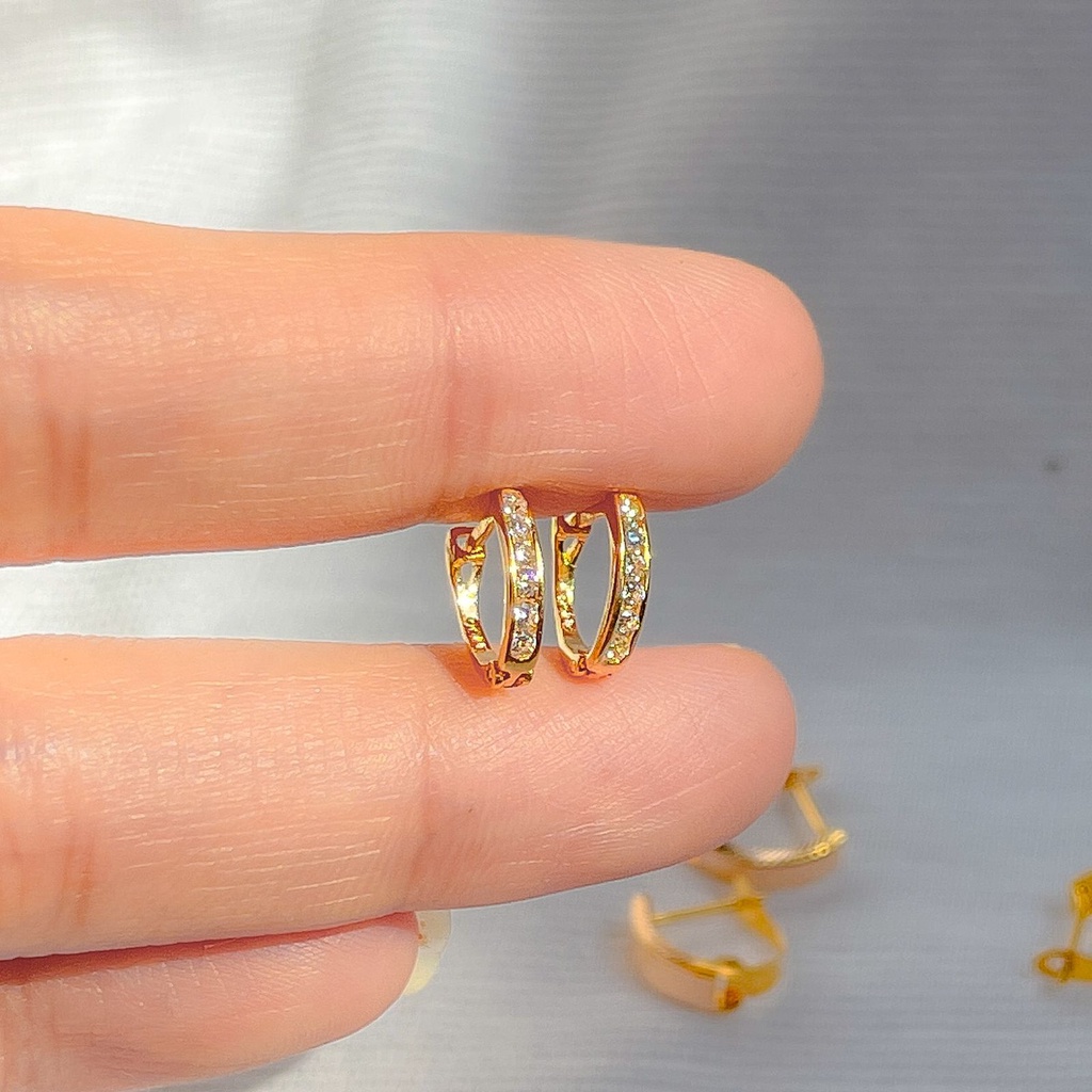 anting jepit anak dan dewasa emas asli kadar 700 70% 16k 22 baris permata simple gold cetek klip giwang kerabu tusuk