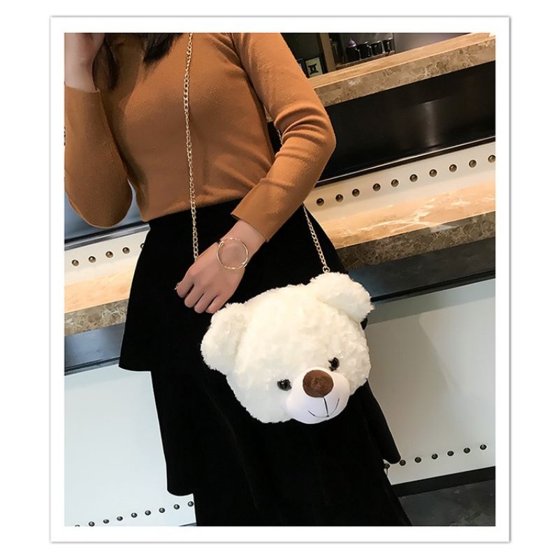 Teddy bear Tas slempang bulu flush Lembut Tas slempang Rantai lucu imut