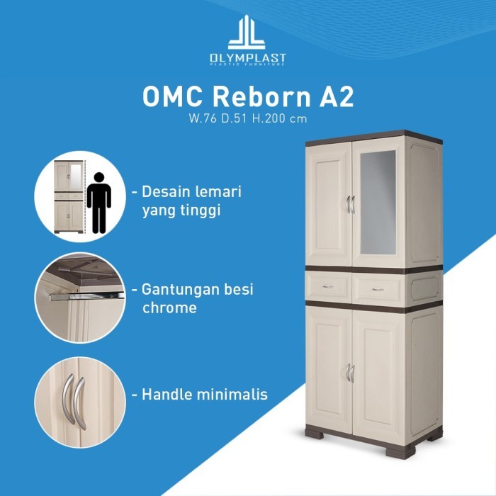 (CARGO) Olymplast OMC Reborn A2 Lemari Pakaian Baju Plastik Laci Drawer Cabinet Cermin Gantungan