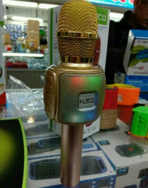 MIC BLUETOOTH KARAOKE FLECO Q102 ORIGINAL/MICROPHONE PORTABLE KTV LED/MIKROFON SMULE WIRELES SPEAKER