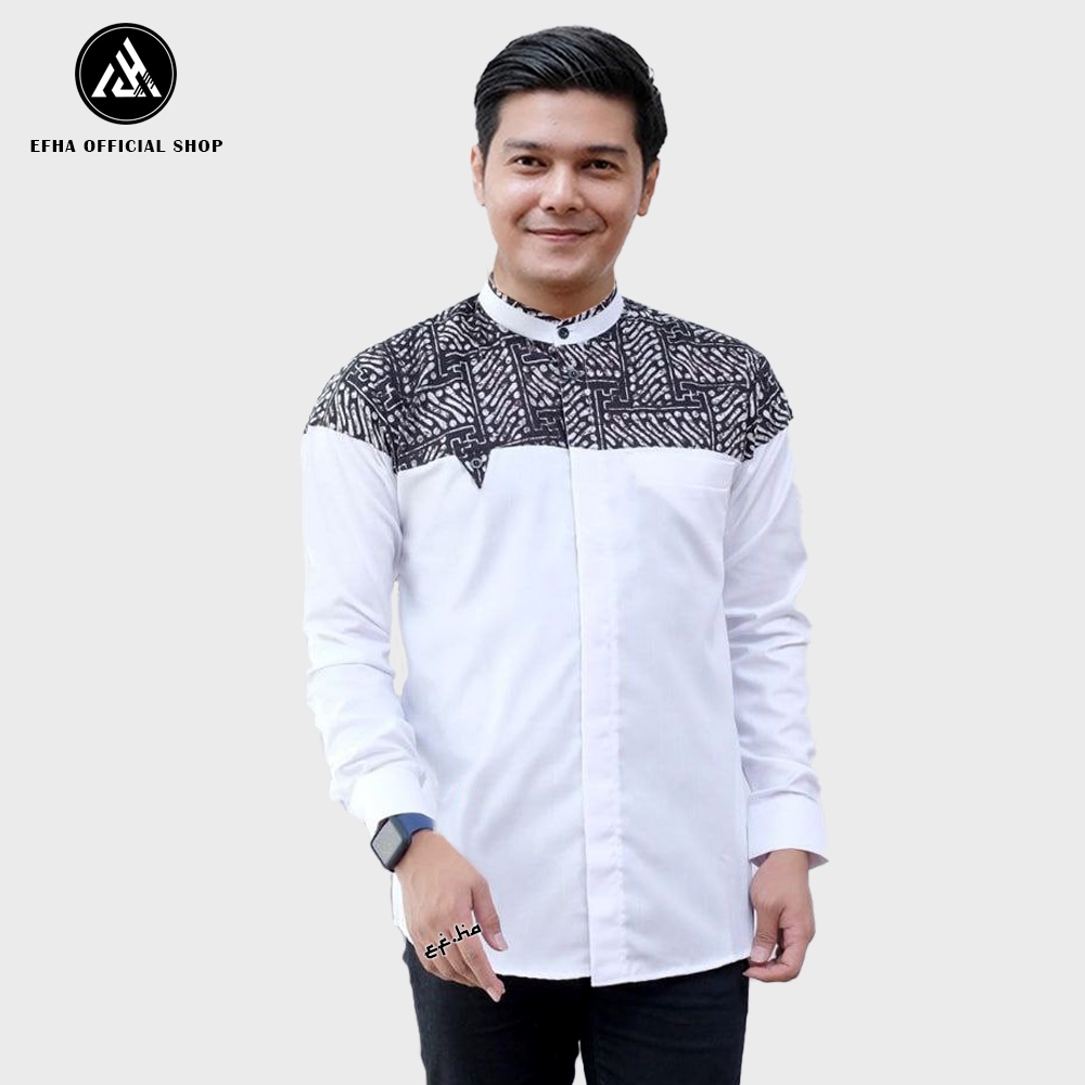 Baju koko muslim pria lengan panjang motif kombinasi