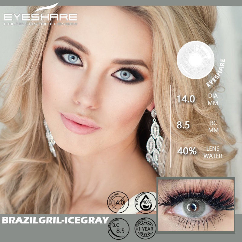 1 Pasang Lensa Kontak Berwarna Diameter 14.0MM Normal &amp; Minus(0.00) Kadar Air 40% / Mata Korea / Free Lencase/ Softlen Berwarna/ Lensa Warna BRAZIL GIRL AZUL/GRAPHITE