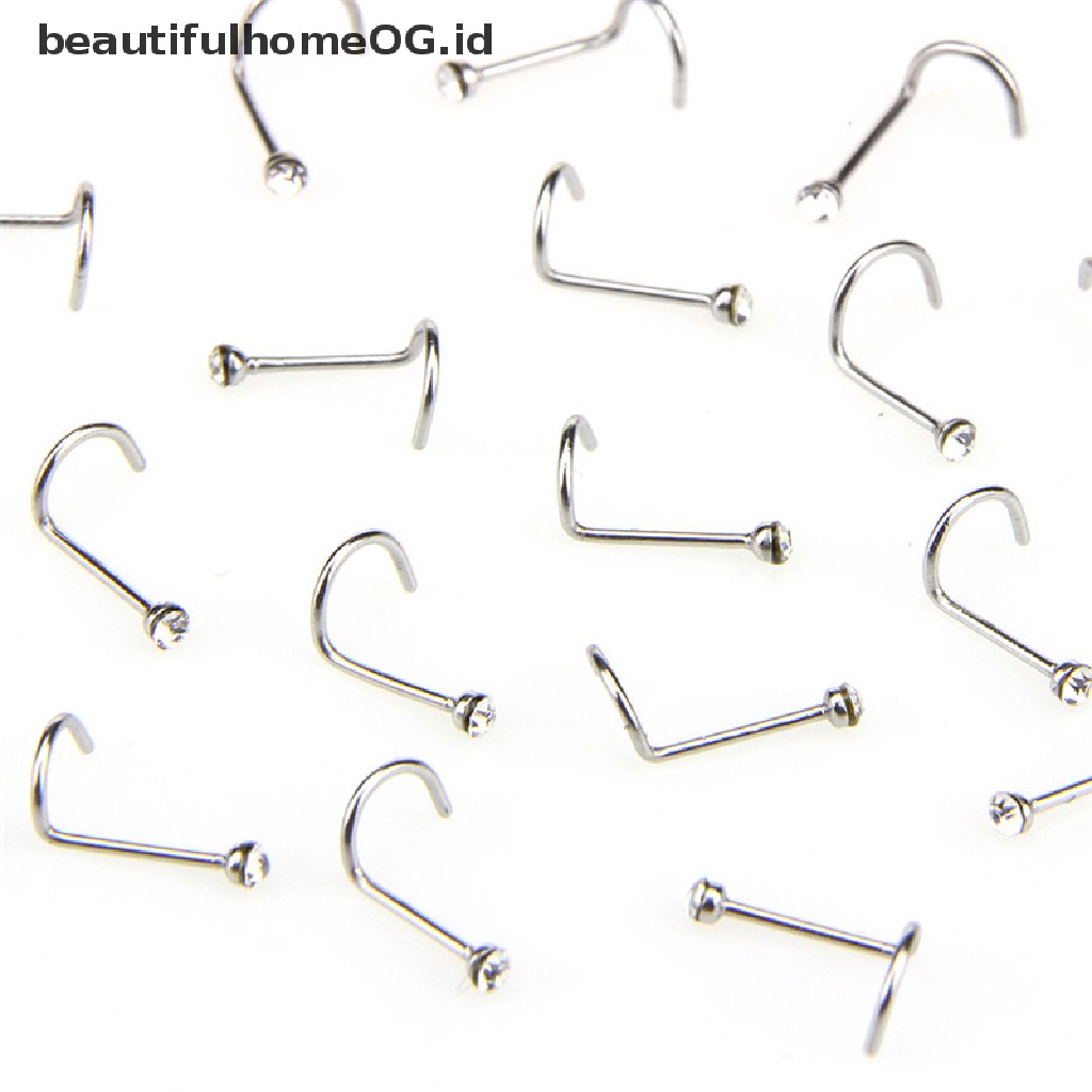 20pcs / Set Cincin Tindik Hidung Bahan Stainless Steel Hias Kristal Berlian Imitasi