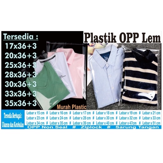 (TERMURAH) Plastik OPP LEM TIPIS 15X36 17X36 20X36 25X36 30X36 33X36 35X36 isi 100 pcs