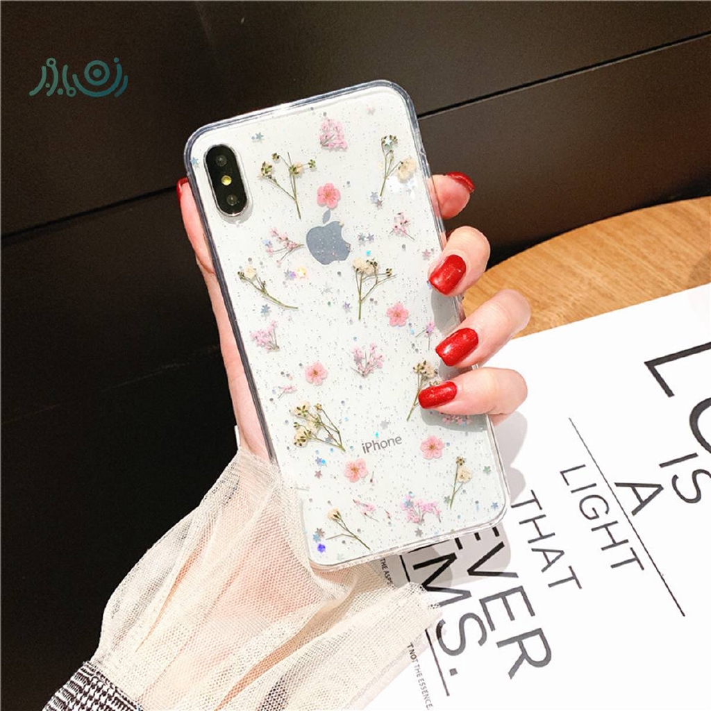 Casing Transparan Motif Bunga Kering Dengan Glitter Untuk Xiaomi Note 10 A3 10 Pro Redmi Note 7 Note 8 Pro 7a