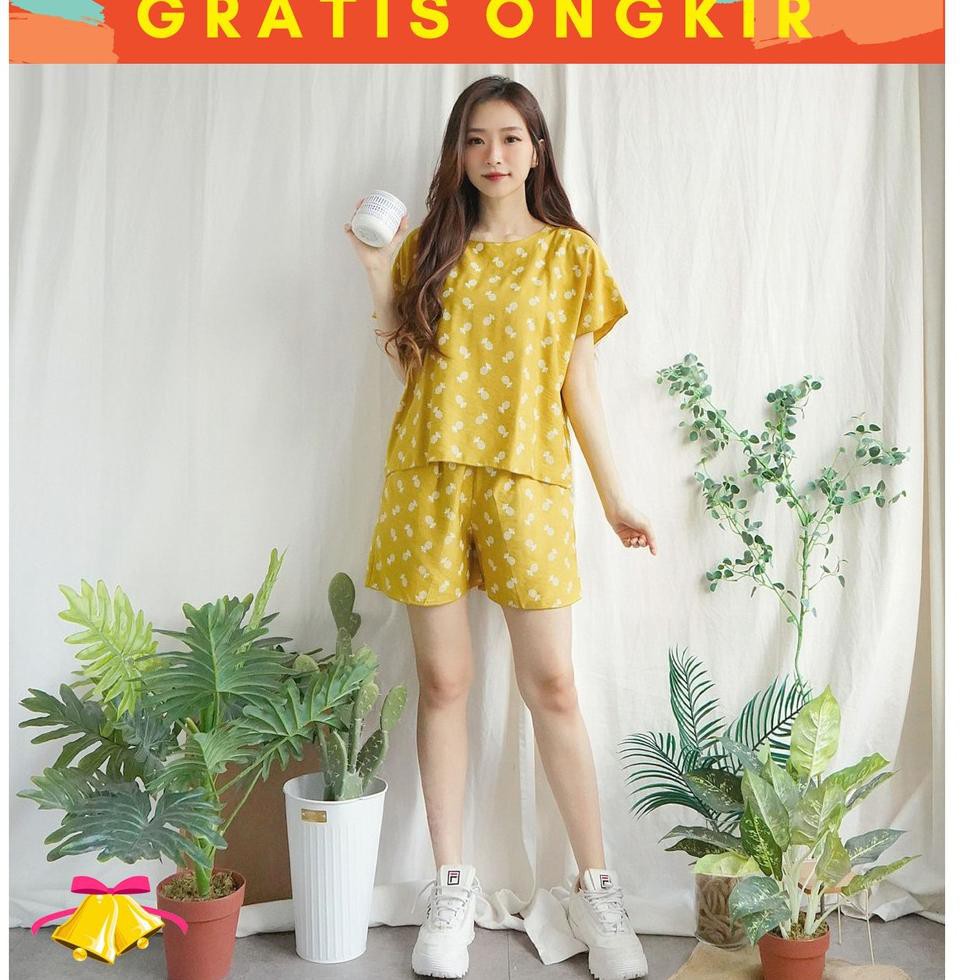 {T10 SH282} COTTONBELLS CASUAL JUMPSUIT WANITA PINEAPPLE SET PANTS (EO-JS 1003) {CODE YM178}