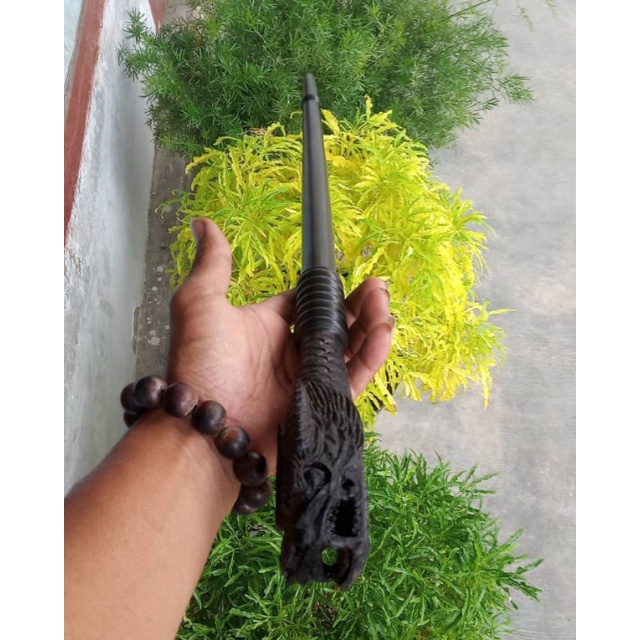 tongkat komando kayu galih kelor hitam ukir naga