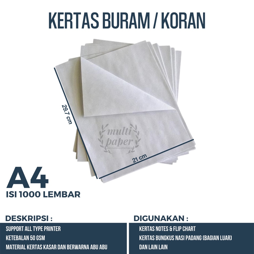 

Kertas Buram A4 isi 1000 lembar / Kertas Flipchart / Kertas Koran A4