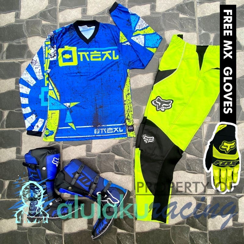 Jersey, Celana, Sarung Tangan &amp; Sepatu Fullprint with Protectors Fullset MX Trail Motocross - Paket Bundling ONCTFG080406-F44