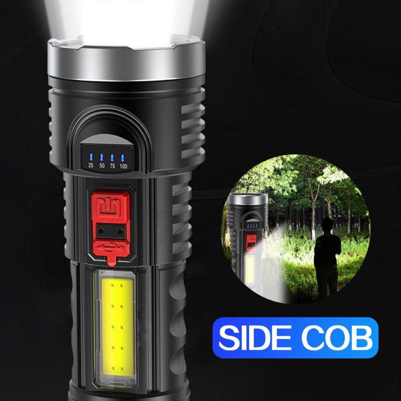 Senter LED Flashlight Torch Waterproof USB Rechargeable Cree XPE + COB 7800 Lumens - Black