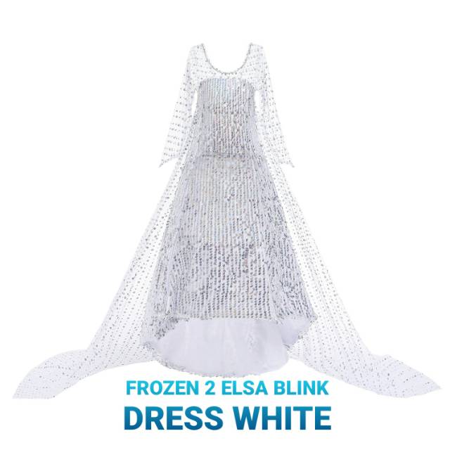 DRESS FROZEN 2 ELSA LENGAN PANJANG BLINK SEQUIN PUTIH / GAUN PRINCESS ANAK / DRES PESTA / LONG DRESS