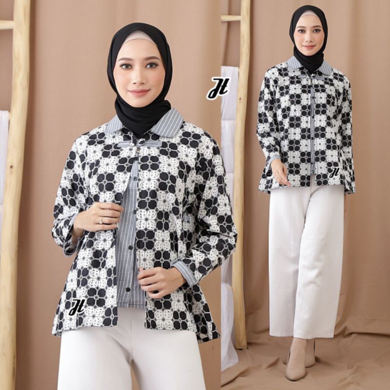 tey-17 Batik wanita ASJ SA HRB026 Kenongo Kemeja Tosca Pendek-Bolero catur