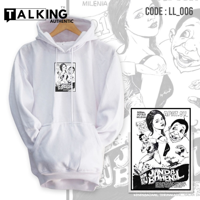 sweater hoodie pria distro original TALKING switer cowok murah jumper hoodie simple tebal unisex hudi pria wanita unisex terlaris kekinian murah bahan katun tebal hodi berkerudung warna putih art gareng petruk komic indo