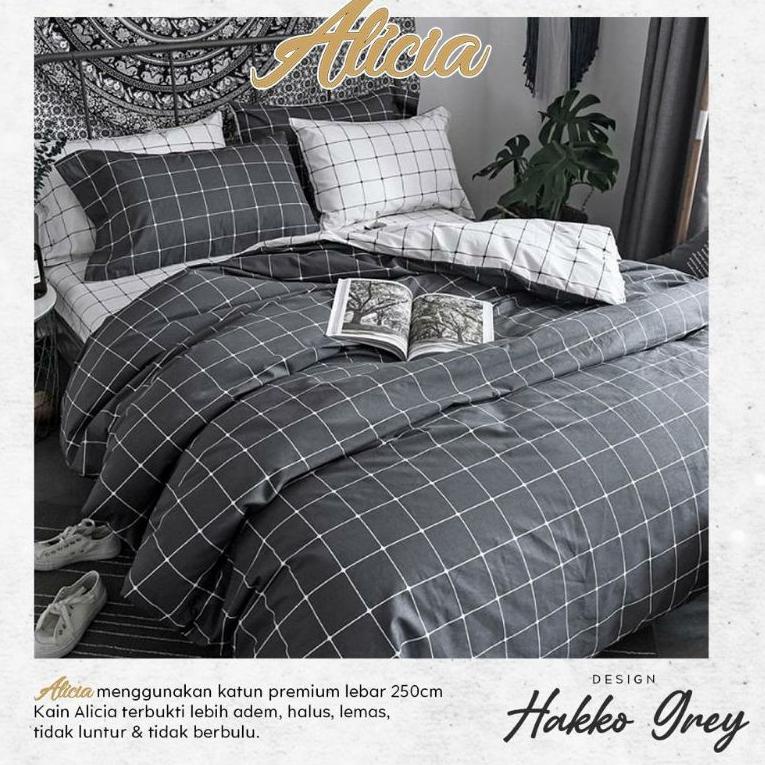 Bagus Dipakai SPREI ANTI GESER | SPREI MOTIF KOTAK HITAM PUTIH ABU CREAM | KATUN LOKAL UKURAN KING Q