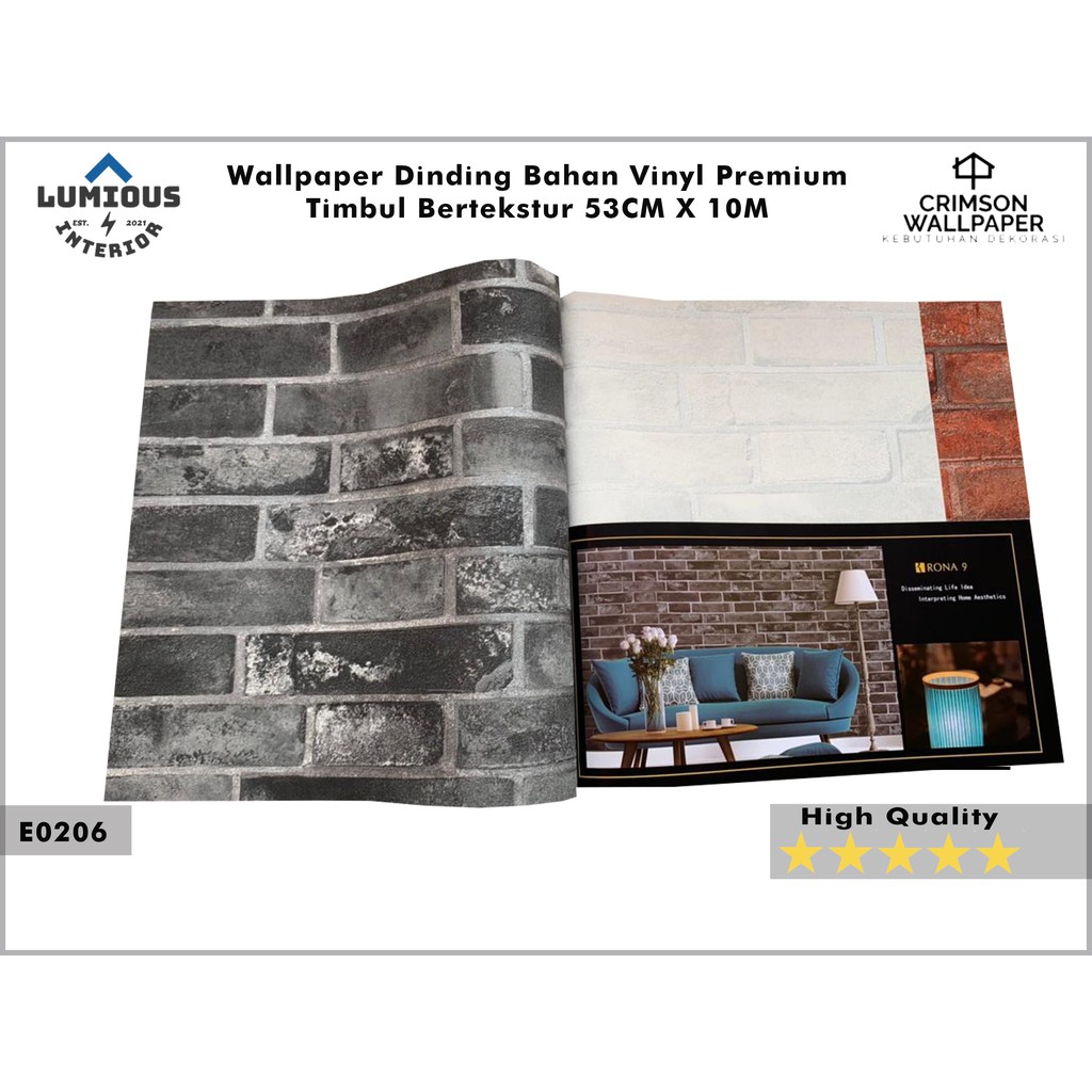 Wallpaper Dinding Rona Vinyl Premium Motif Batu Bata EMBOSS Bertekstur