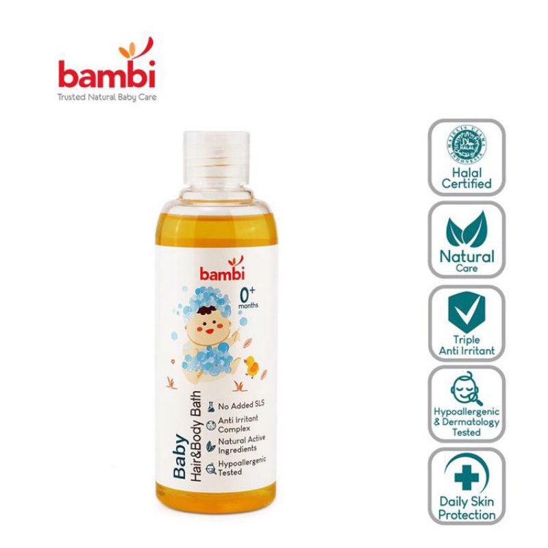 BAMBI Baby Hair &amp; Body Bath 2in1 200ml botol sabun dan Shampoo bayi