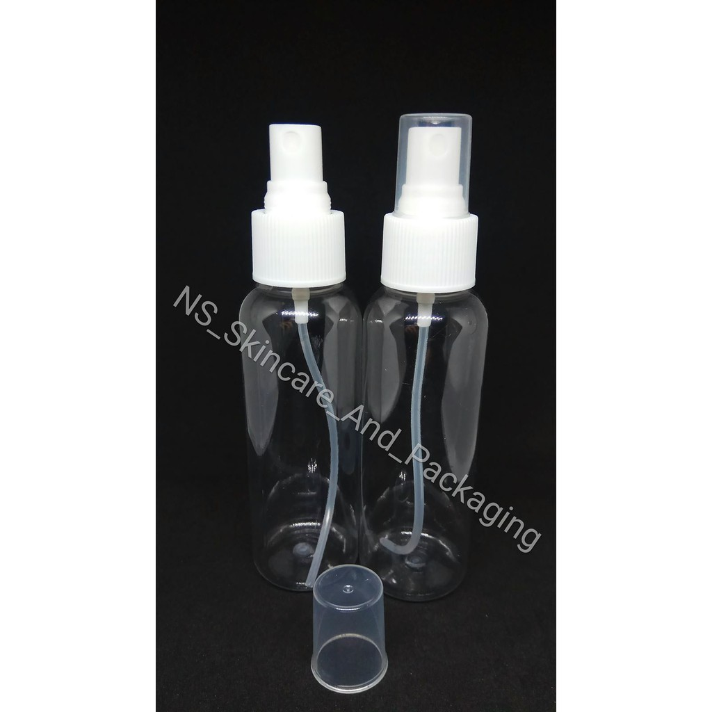 Botol spray 100ml / Botol PET 100ml Natural Tutup Spray Putih