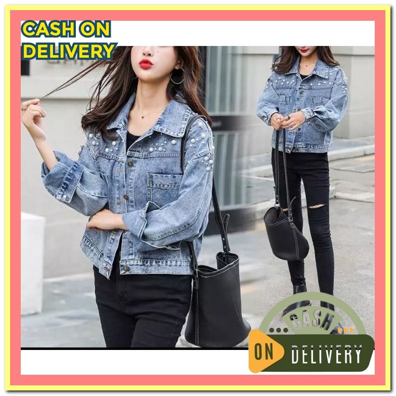 Jaket Jeans Cewek Jacket Jins Oversize Hits Kekinian Denim Crop Jaket  Jaket Jeans Mutiara/Jaket Jea
