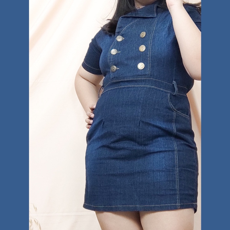 SB Collection Midi Dress Mariyyah Short Dress Jeans Wanita Jumbo All Size Biru