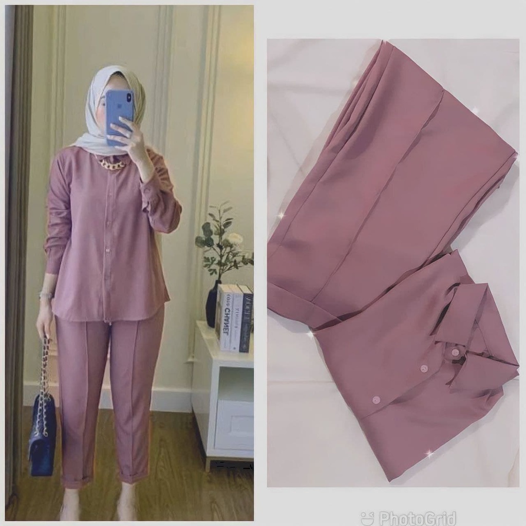 BISA COD || One Set Nabila Setalan Kemeja Wanita || Setelan Kemeja Dan Celana Wanita Terlaris || Setelan Baju Kantor Wanita