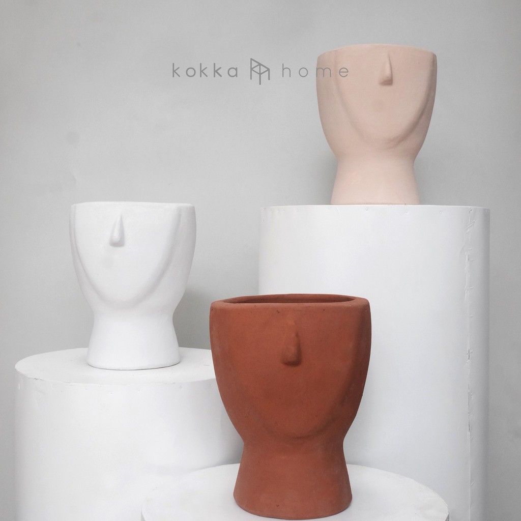 Pot Terakota / Gerabah / Tanah Liat / Pot Tanaman / Kaktus Wajah 3 D13 T20