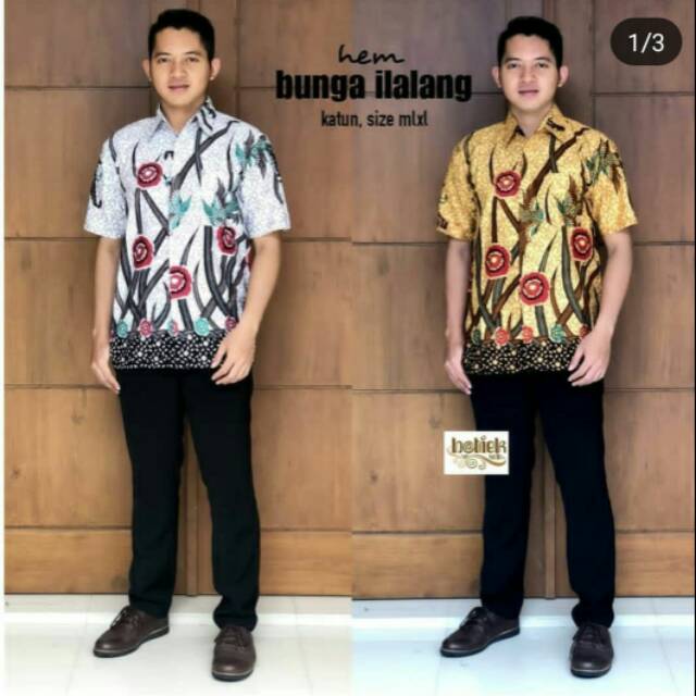 BAJU BATIK PRIA HEM lengan pendek BUNGA ILALANG