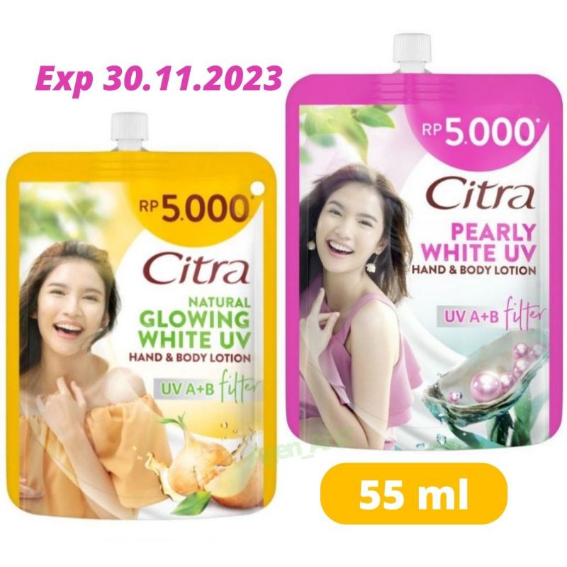 Citra hand &amp; body lotion pearly white UV natural glowing white UV 5000 55ml 10x vitamin C UV A+B filter 100% natural green tea essence bengkoang essence kulit cerah dan glowing kencang 10x Vitamin E mulberry essence Korean pearls essence original