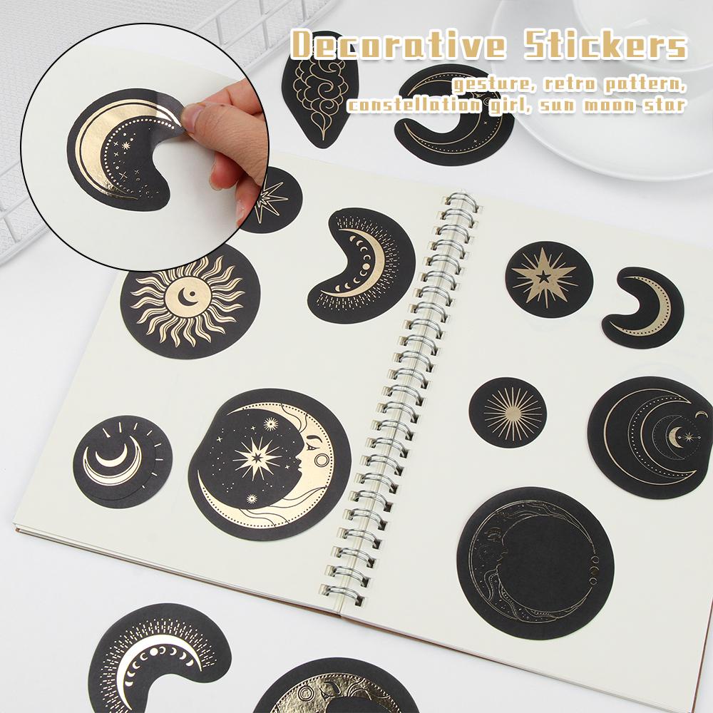 Solighter 1set Scrapbook Stiker Hias Perlengkapan Scrapbooking Album Diary Ornamen Cap Emas Matahari Bulan Bintang