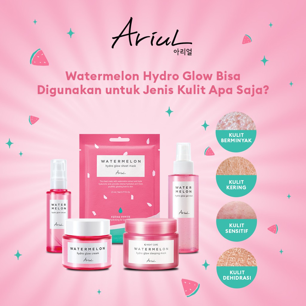 ⭐ BAGUS ⭐ ARIUL WATERMELON HYDRO GLOW | Sheet Mask Cream Serum Sleeping Mask Spout 25ml