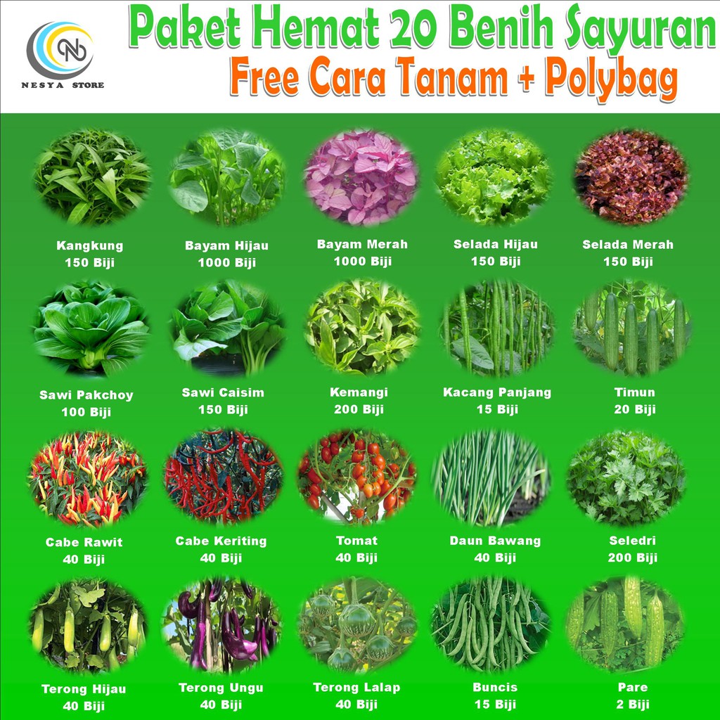 Paket Benih 27 Jenis Sayur Paket Lengkap Benih Sayuran Premium - Benih Sayur-Paket 20 benih