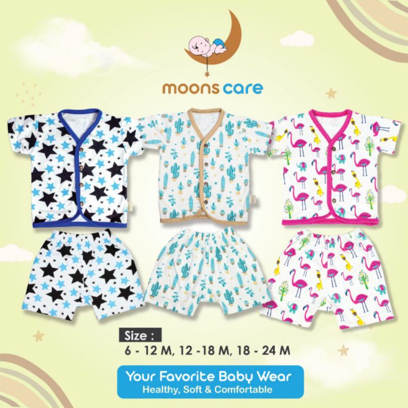 Stelan pendek kancing Moon's motif stelan bayi baju baru lahir Stelan Baby Baju Lucu stelan pendek