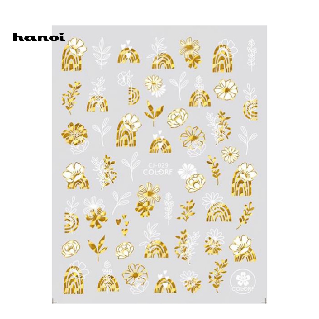 Han_stiker Kuku Motif Daun / Geometri Warna Bronze Untuk Nail Art