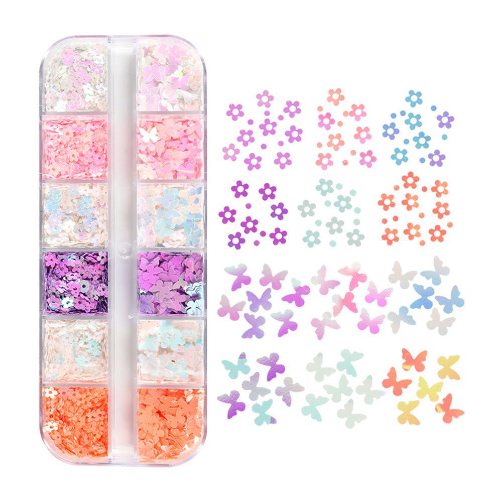 AUGUSTINA Agustina Nail Art Glitter Flakes Colorful Butterfly Plum Flower Flash DIY Dekorasi Kuku