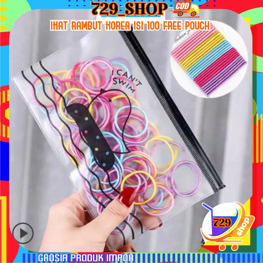 isi 100 Pcs Ikat Rambut Korean Anak + Free Pouch Import Best Seller