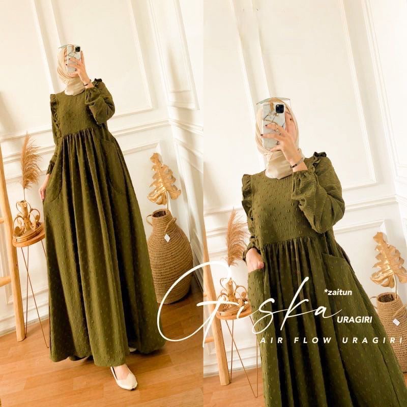 GAMIS RAYON VISCOSE / CIKA GISKA DRESS URAGIRI BUSUI LD 100-110 PJ 130 TERBEST SELLER / AZRAF DRESS PREMIUM MAXY DRESS / SABINA DRESS RAYON-Giska army LD 110
