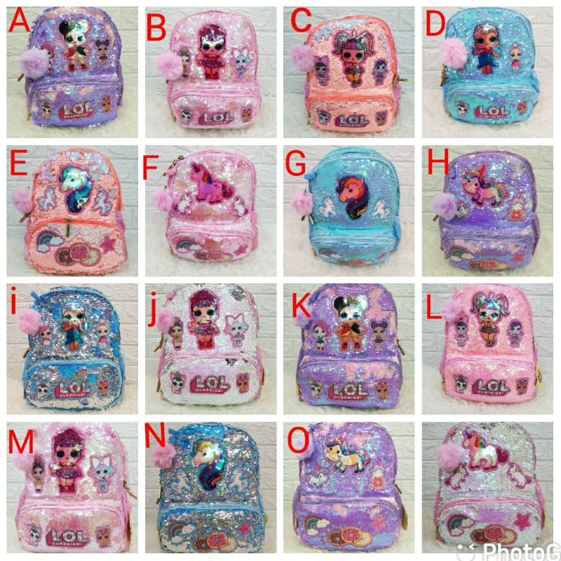 Tas Anak Sekolah TK PAUD/ Tas Sequin Hologram LOL Unicorn/ Tas Ransel Sekolah Unicorn LOL TK PAUD