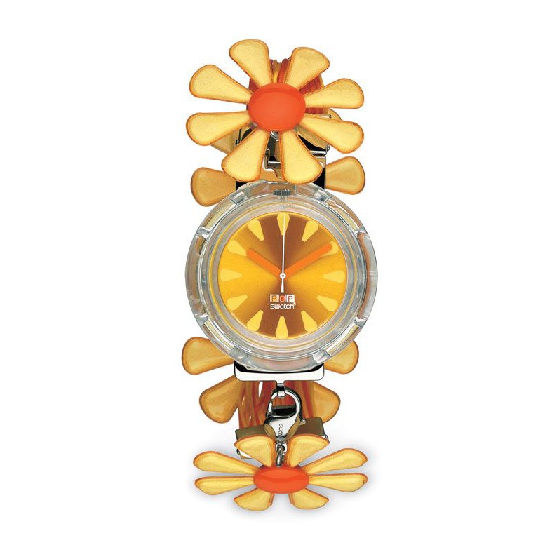 Watch Swatch Swiss Pop Tournesol Sunflower for Women in Yellow Orange Jam Tangan Wanita Limited