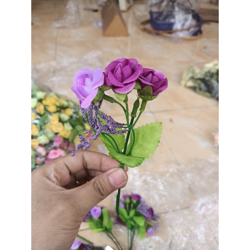 Ball Rose Bunga Plastik Artificial Dekorasi Rustic Hiasan Mahar Dried Flower Hampers-Ungu