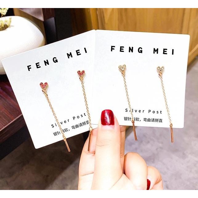 Anting Tusuk Model Hati Panjang Aksen Zirkon Untuk Wanita