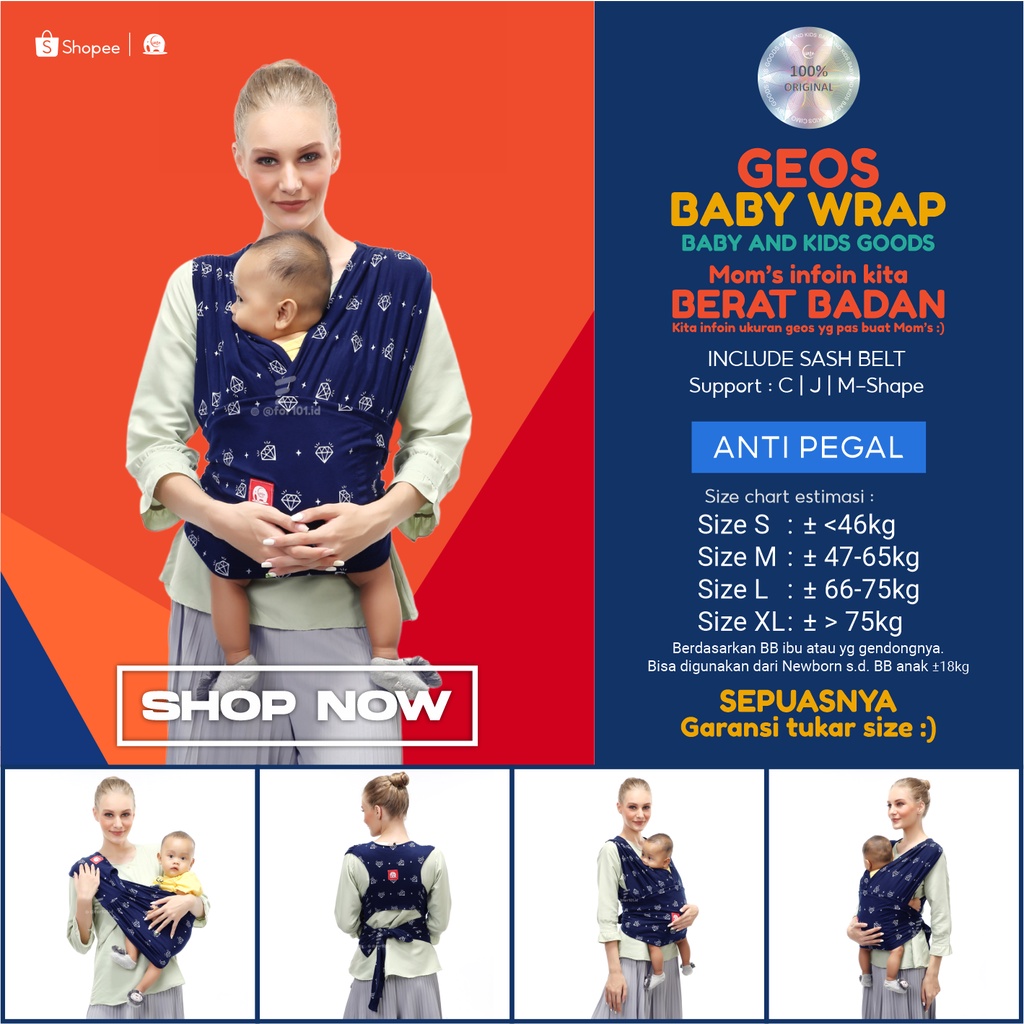 CIMOBABY Gendongan Bayi Depan Gendongan Bayi Samping Polos Motif Gendongan Anak Gendongan Kaos Geos BabyCimo