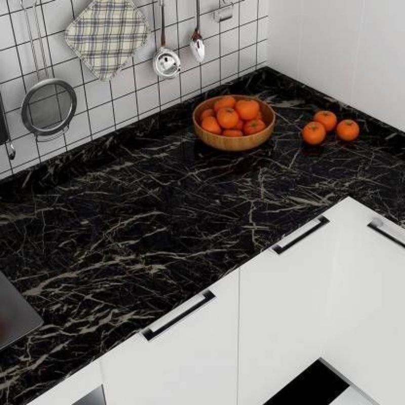 Wallpaper dapur anti minyak dan panas motif marmer glossy polos dan stiker serat kayu / Walpaper / W