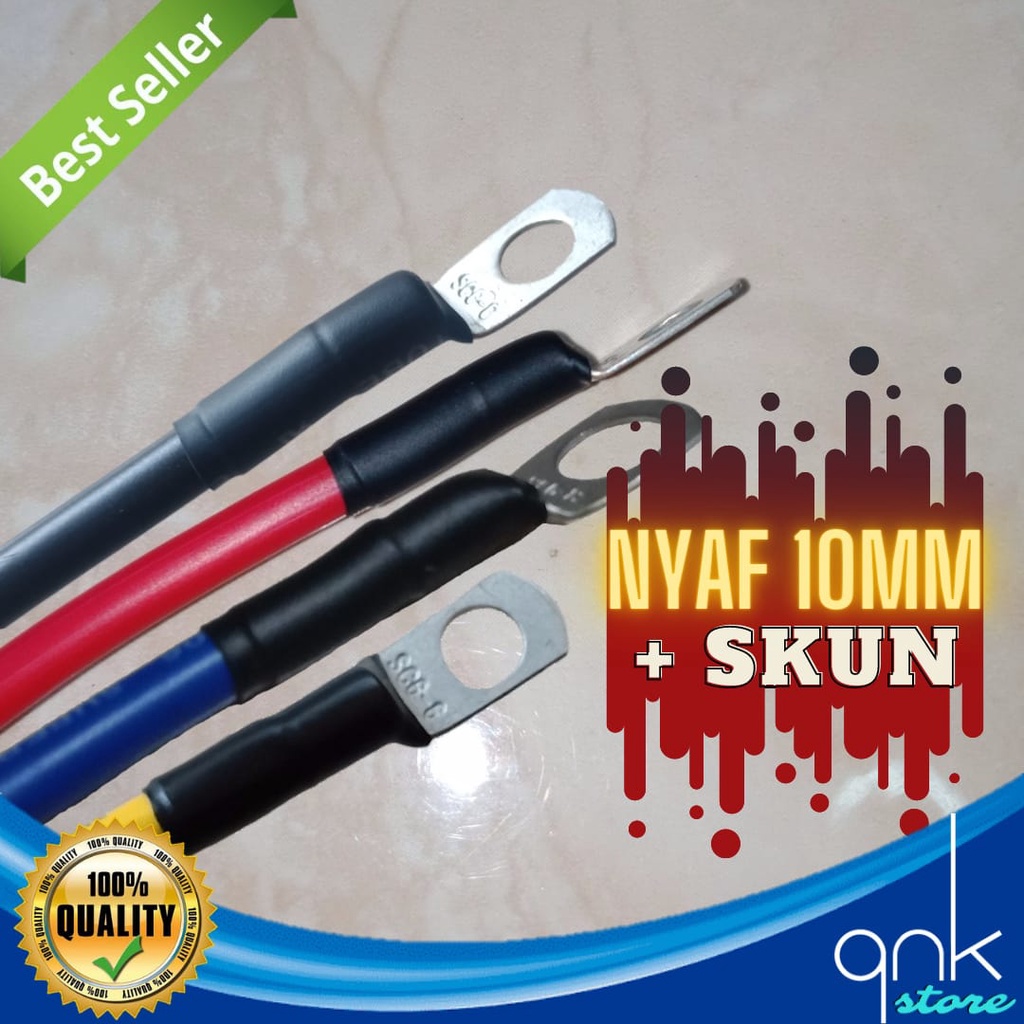 Kabel NYAF 10mm Plus 2 Skun M6 Tembaga Putih Kabel Grounding Kabel Negatif Kabel Massa